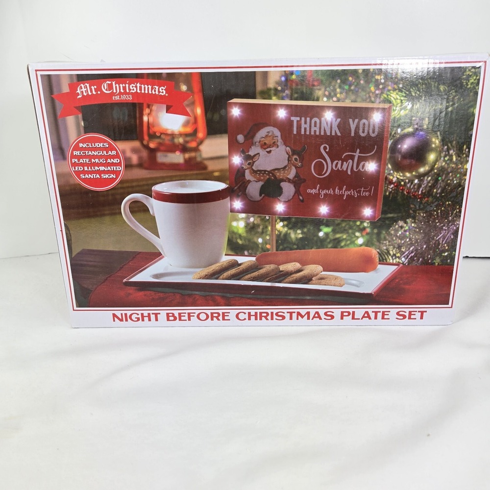 Mr. Christmas Night Before Christmas Mug Tray Set Santa Lights Up W Box NIB‎ NEW